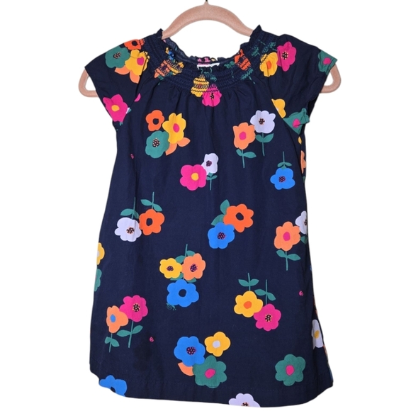 Hanna Andersson Navy Floral Smocked Neck Dress Size 5 - Picture 1 of 6